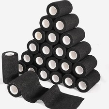 24 Rolls Self Adhesive Bandage Wrap, 4 Inch x 5 Yards Black Athletic Tape Grip T