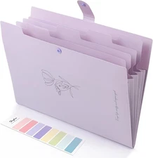 SKYDUE Expanding File Organizer with 5 Pockets, Accordion Folders Lilac 