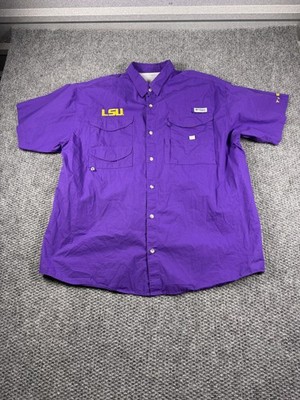 LSU Tigers Shirt Mens 2XL Purple NCAA Football Columbia PFG Fishing Button Front