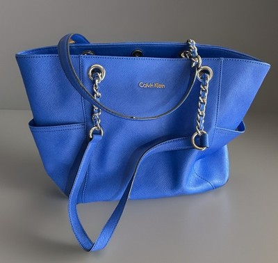 CALVIN KLEIN Royal Blue Shoulder Bag Tote Chain Handle 16 x10  BIG BAGS ARE BACK