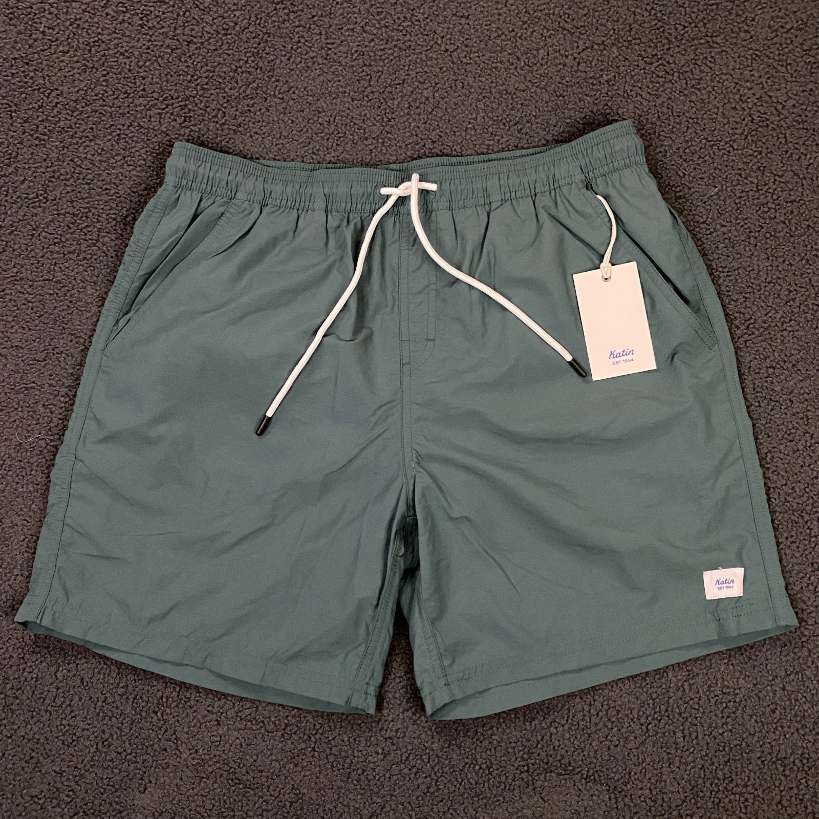 Katin Poolside Volley Swim Shorts Mens Medium Green Blue Mesh Lined Trunks NWT