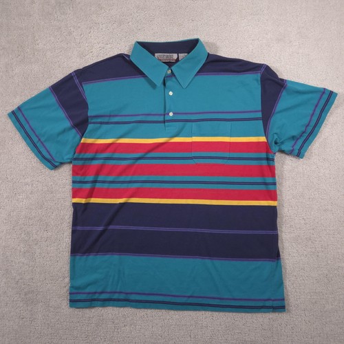 Knightsbridge Polo Shirt Mens XL Multicolor Striped Pocket Cotton Blend Top