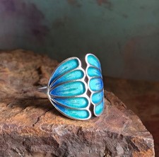 Vintage Blue Enamel Ring P Sterling Silver Possibly Norman Grant Scottish Orkney