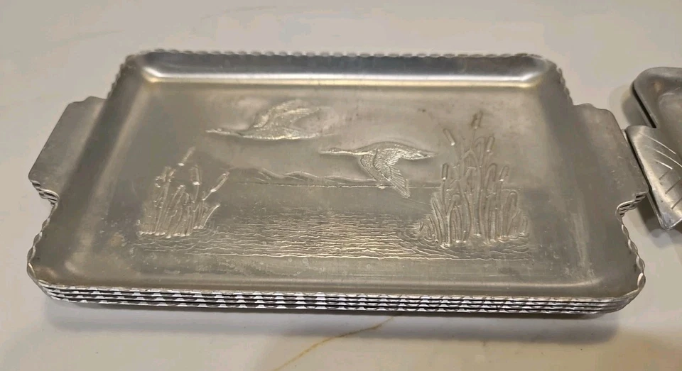 Bandeja para servir patos/gansos de aluminio martillado de colección 16x9, 6 bandejas pequeñas, 6 posavasos Foto 4 de 4