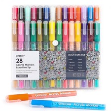 Acrylic Paint Pens Markers 28 Colors 0.7 mm Extra Fine Tip Art Drawing Set