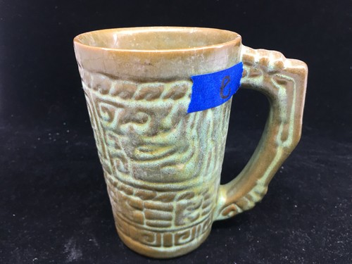 Mayan Aztec Prairie Green Frankoma Grand Mug 7M Embossed Glaze 26939 #E HTF - Picture 2 of 6