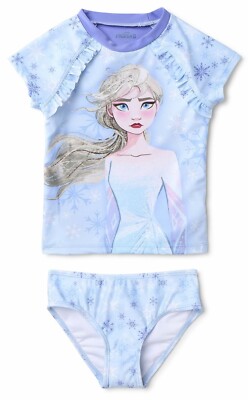 Disney Frozen Swimsuit Rash Guard Tankini Toddler Girl 3T 4T Elsa Blue  Purple