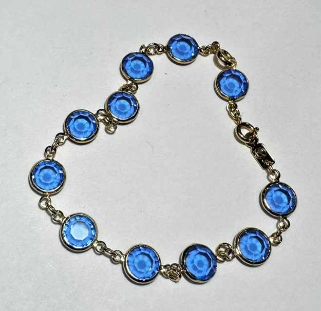 Juego Pulsera Vintage 8" Swarovski Azul Zafiro Color Cristal Benzel Foto 2 de 4