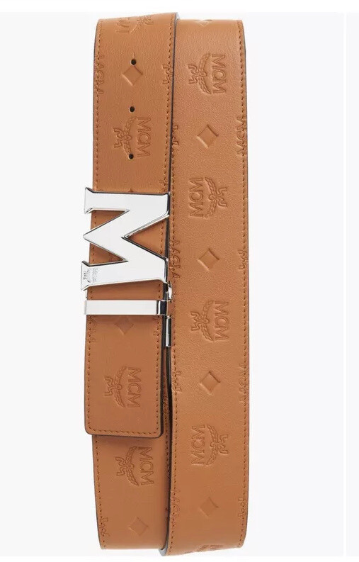 MCM Claus Embossed Logo Belt NWT Reversible Cut To Size Roasted