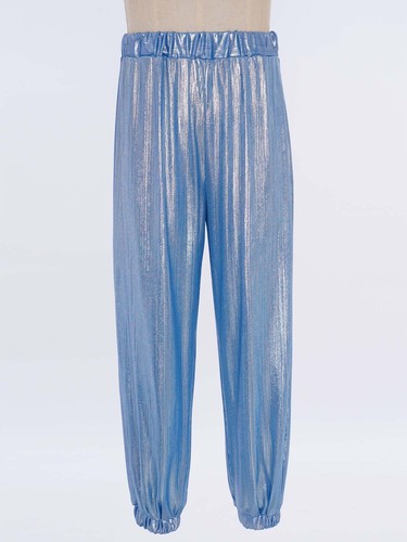 Kids Girls Jazz Dance Metallic Shiny Ribbed Pants Stage Performance Costume - Picture 81 of 101