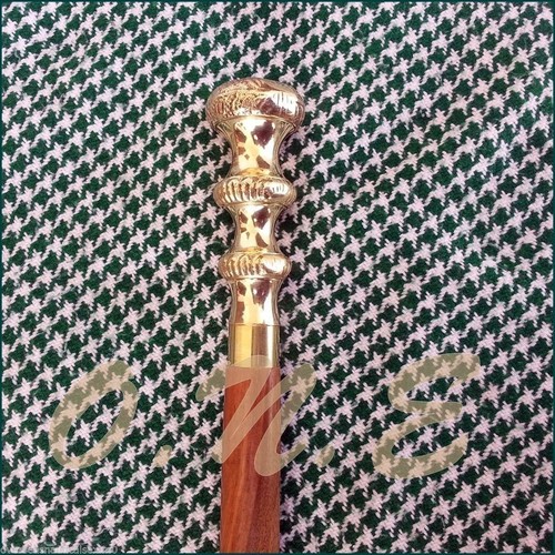 Bastone da passeggio marrone vintage ottone vittoriano regalo antico - Foto 3 di 4
