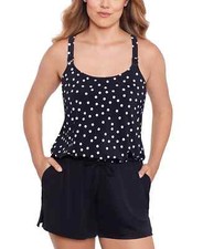 Swim Solutions Sz 16W Romper Swimsuit Swimdress w/Pockets Black Polka Dot