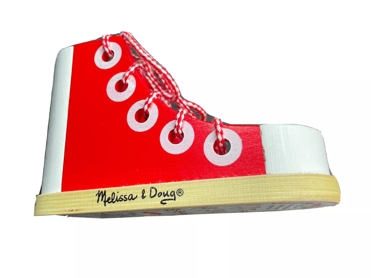 Melissa And Doug Shoe Lacing Practice Lace Up Wooden Shoe eBay