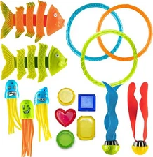 15 Pack Pool Diving Toy Set with Carrying Bag for Kids Summer Fun - Sinking Divi