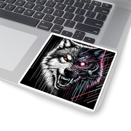Sticker Cynical Cyber Wolf Noir Art Y2K Aesthetic AOP Vicious 2x2 3x3 4x4 6x6 - Picture 9 of 13