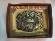 Bill William Old Time Buckle Collection Oden Belt Solid Brass Black Embossed Vtg