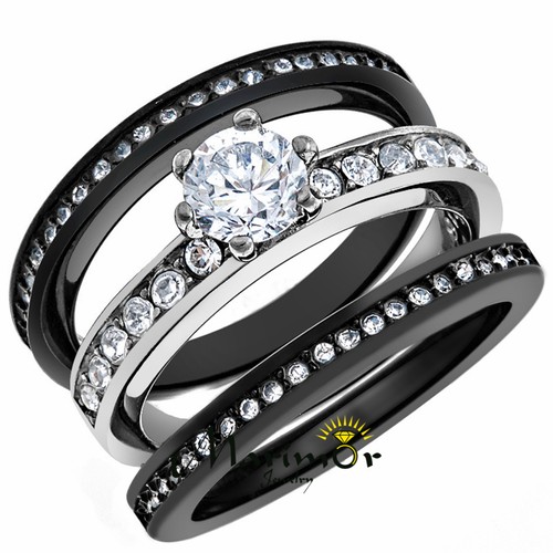 ARTK0W383 Stainless Steel 2.10 Ct Princess Cut CZ Wedding Ring Set Wom Sz 5 11