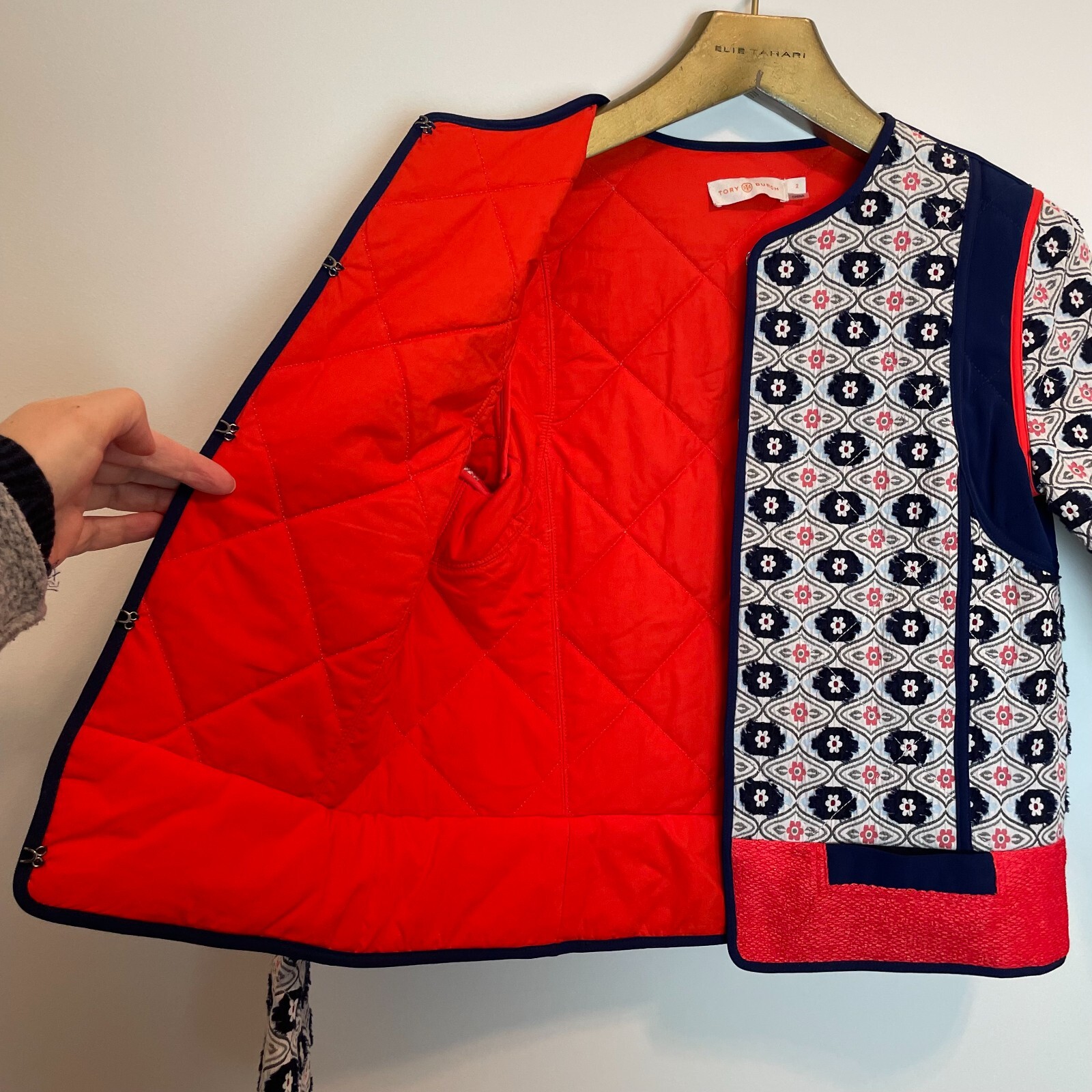 TORY BURCH Rainford Quilted Jacket Sz 2 Quilt Coat Blazer Daisy Jacquard Floral thumbnail 3