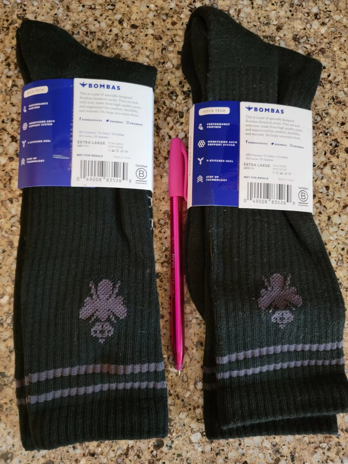 НОСКИ BOMBAS HONEYCOMB UNISEX CREW SOCKS - РАЗМЕР: МУЖСКИЕ XL - ЧЕРНЫЙ/СЕРЫЙ