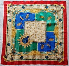 SCARF VINTAGE AUTHENTIC ASTROLOGY ART SUN MOON RED CHIFFON SILK 36" SQUARE