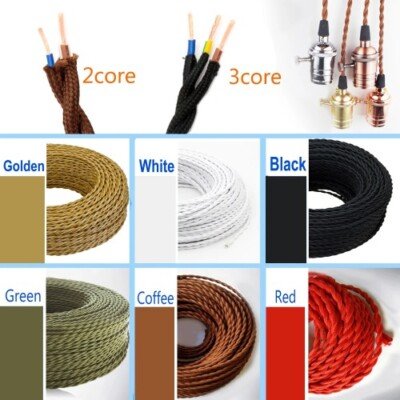 #ad 0.75mm Vintage Woven Textile Electrical Wire Braided Cable Electric Lamp Cord $140.84