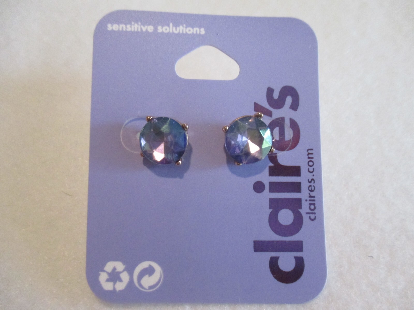 Claire's Large IRIDESCENT PURPLE Rhinestone STUD Sensitive Solutions EARRINGS eBay