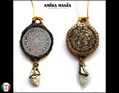 Antique Calendar Maya Aztec Necklace Jewelry Stones Pendant Ethnic Vintage Charm - Picture 10 of 24