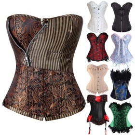 Women's Lace Up Overbust Burlesque Corset Brocade Bustier Lingerie Waist Trainer