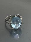 Vintage Signed GE08 Sterling Silver 925 Blue Topaz? Floral Solitaire 6 Ring