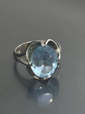 Vintage Signed GE08 Sterling Silver 925 Blue Topaz Floral Solitaire 6 Ring