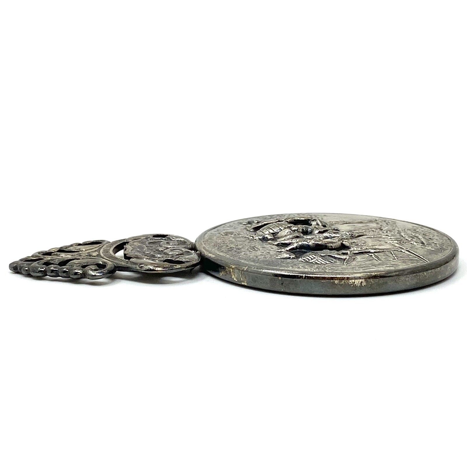 Vtg Danish DENMARK Vanity HAND MIRROR SILVER PLATE REPOUSSE DESIGN Hans Jensen