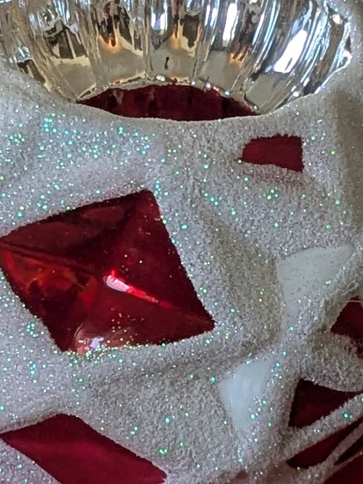 Lg Doble Sangría Rosa Vidrio Repujado Adorno de Navidad Brillo Mariscal Campos Foto 4 de 4