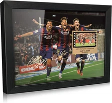 Soccer Star Lionel Messi Luis Suarez Neymar Signed Picture Desktop Framed Photo