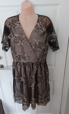 LITTLE MISTRESS, black nude lace evening dress Party Wedding  Dress, size uk 12