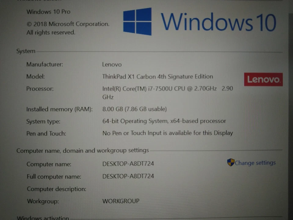 Lenovo Thinkpad X1, Intel i7 (7th gen) 7500u, 512gb ssd, 8gb win 10/11 pro - Image 2 of 4