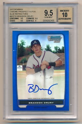 2012 Bowman Chrome BRANDON DRURY Prospect Refractor Auto BLUE #016/150   BGS 9.5