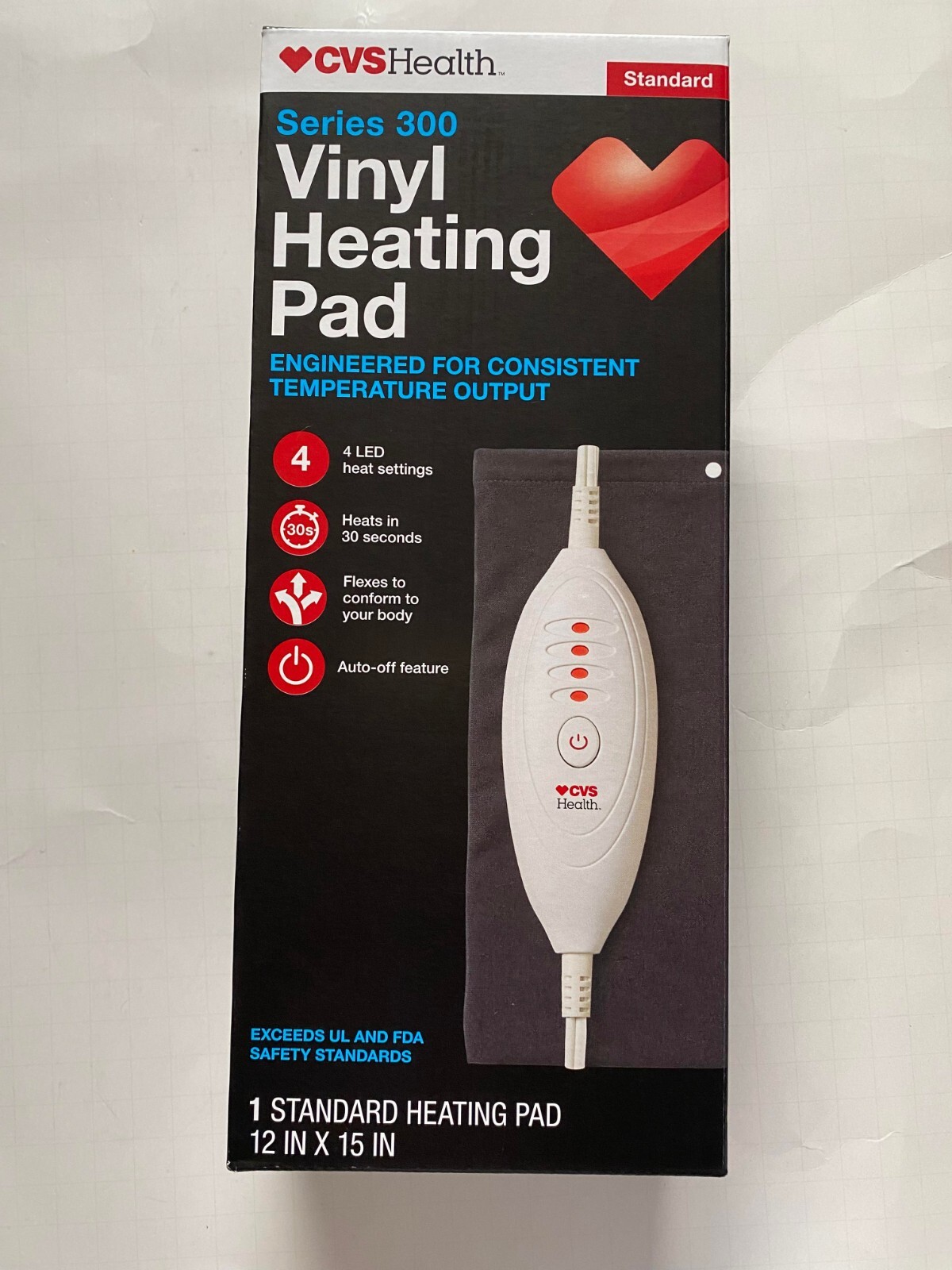 CVS Series 300 Vinyl Heating Pad For Pain Relief LED 4 Settings 12"x15