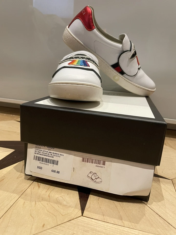 Gucci Spaceship Zapatillas de Cuero Blanco Unisex Niño Niña Nuevas en Caja Talla US13/EU31 RTL $430 Foto 2 de 4