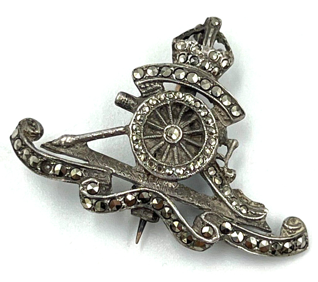 Antique Solid Silver & Marcasite Royal Crest Crow… - image 13