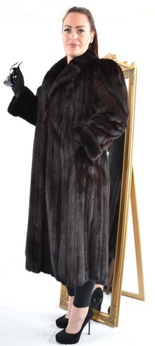 US4982 REAL MINK FUR COAT RANCH MINK FULL LENGTH SIZE L - NERZMANTEL PELLICCIA - Picture 22 of 24