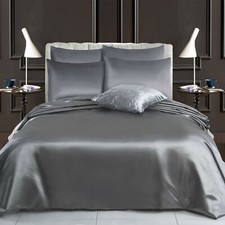 6 PCS SATIN SILK BEDDING SET DUVET COVER FITTED SHEET & 4 PILLOW CASES-All SIZES