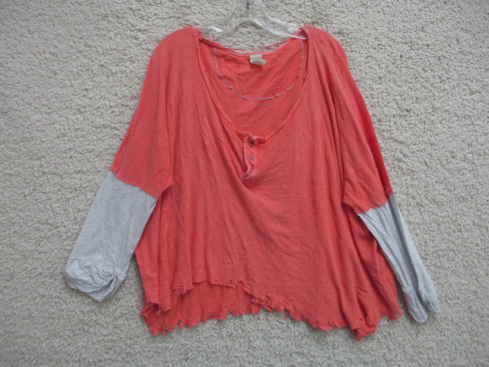 We The Free People Sweater Large Adult Pink Coral Henley Pullover Linen Womens