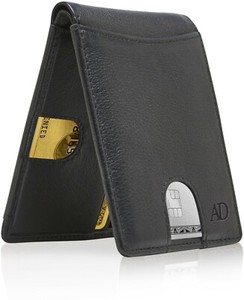 Leather Slim Wallets For Men Minimalist Bifold Mens Wallet With Pull Strap RFID - Click1Get2 Offers