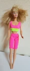VTG 90s Mattel Barbie Doll Blonde Hair Blue Eyes Neon Pink Green Outfit