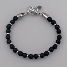 Men Black Lava Rock Natural Volcanic Stone Stainless Steel Bangle Bracelet 20153