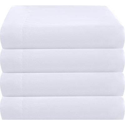 King Flat Sheet Only 4 Pack, Durable White Top Bed Sheets Hypoallergenic Soft...