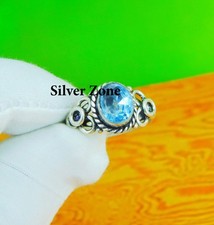 Blue Topaz Gemstone 925 Sterling Silver Handmade Jewelry Ring Size 5 to 13