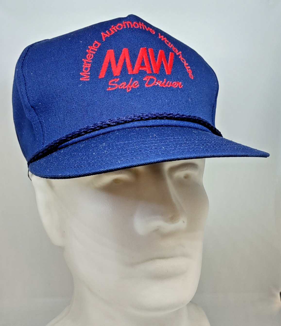 Vintage Marietta Automotive Warehouse "Safe Driver" Strapback Hat Cap Navy Blue