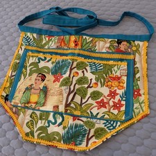 Frida Kahlo Colorful Waist Apron Handmade Mexican Folklore Large Pockets 20"x17"