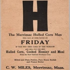 Antique Merrimac Hulled Corn Man Window Sign Card C W Miles Hominy Pickles Mass